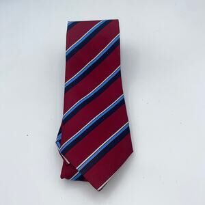 Misto Seta Maroon Red Blue White Striped Neck Tie Men's Made In Italy 55"